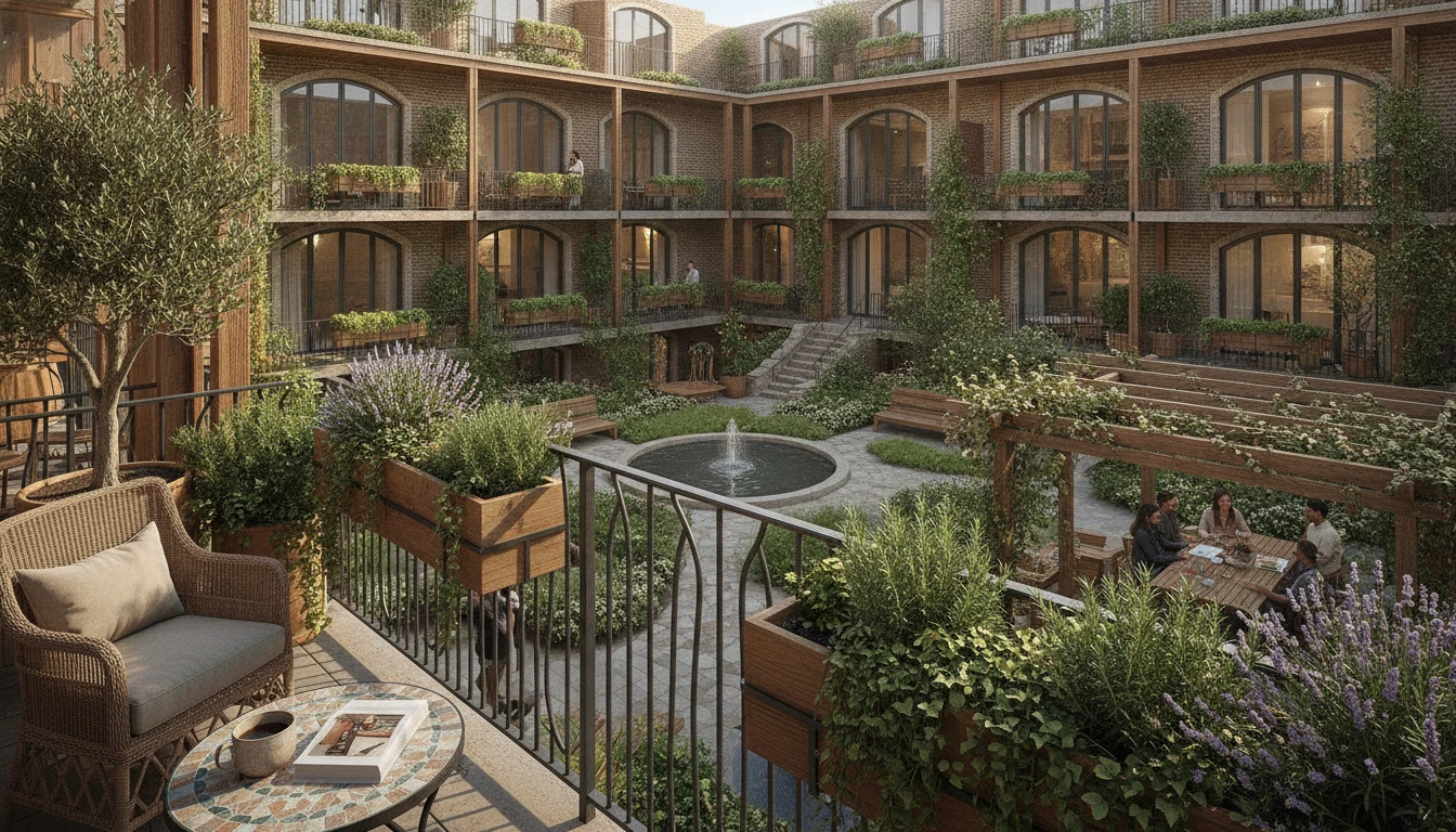Evening balcony and courtyard seating