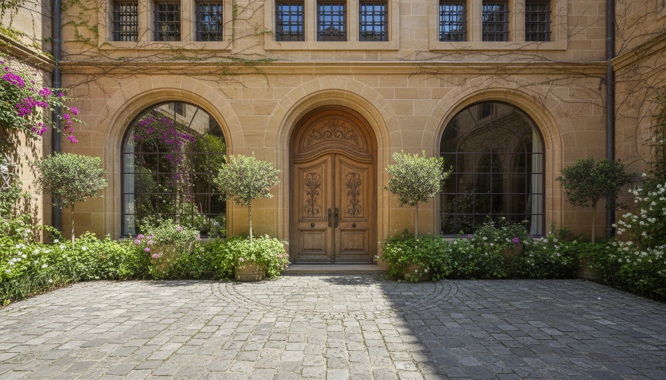 Arched entry from the street into the court