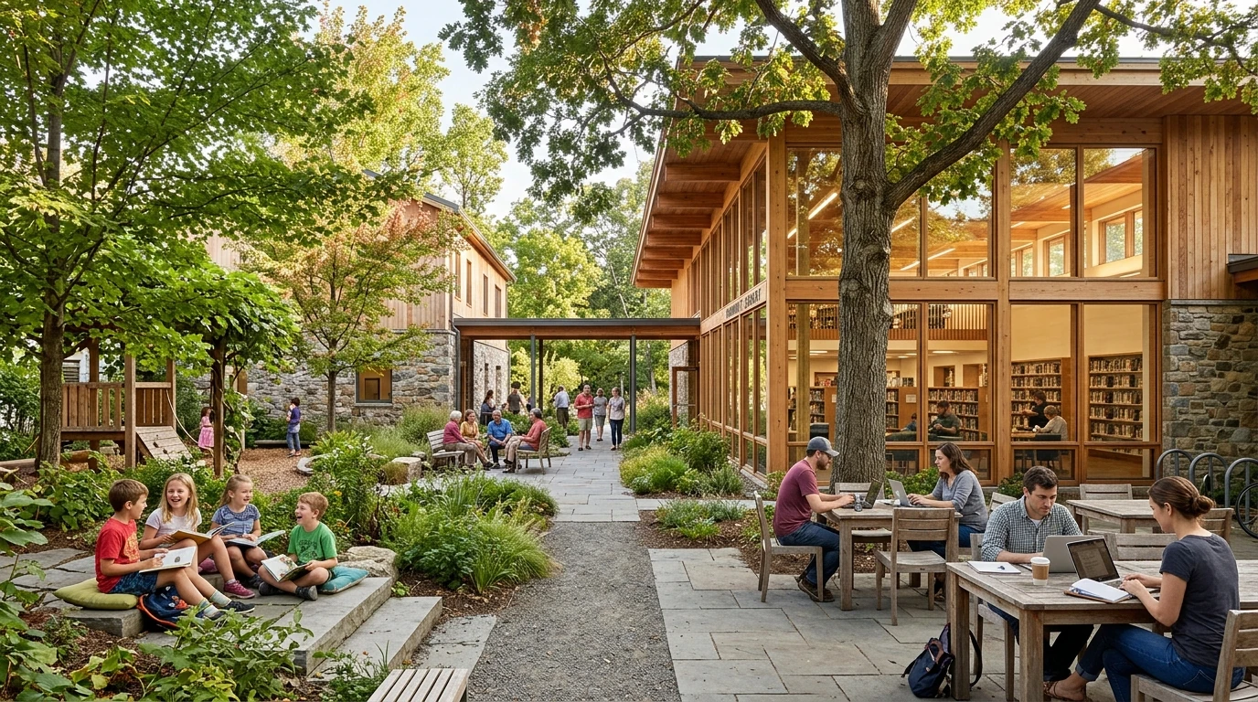 Garden seating among plantings
