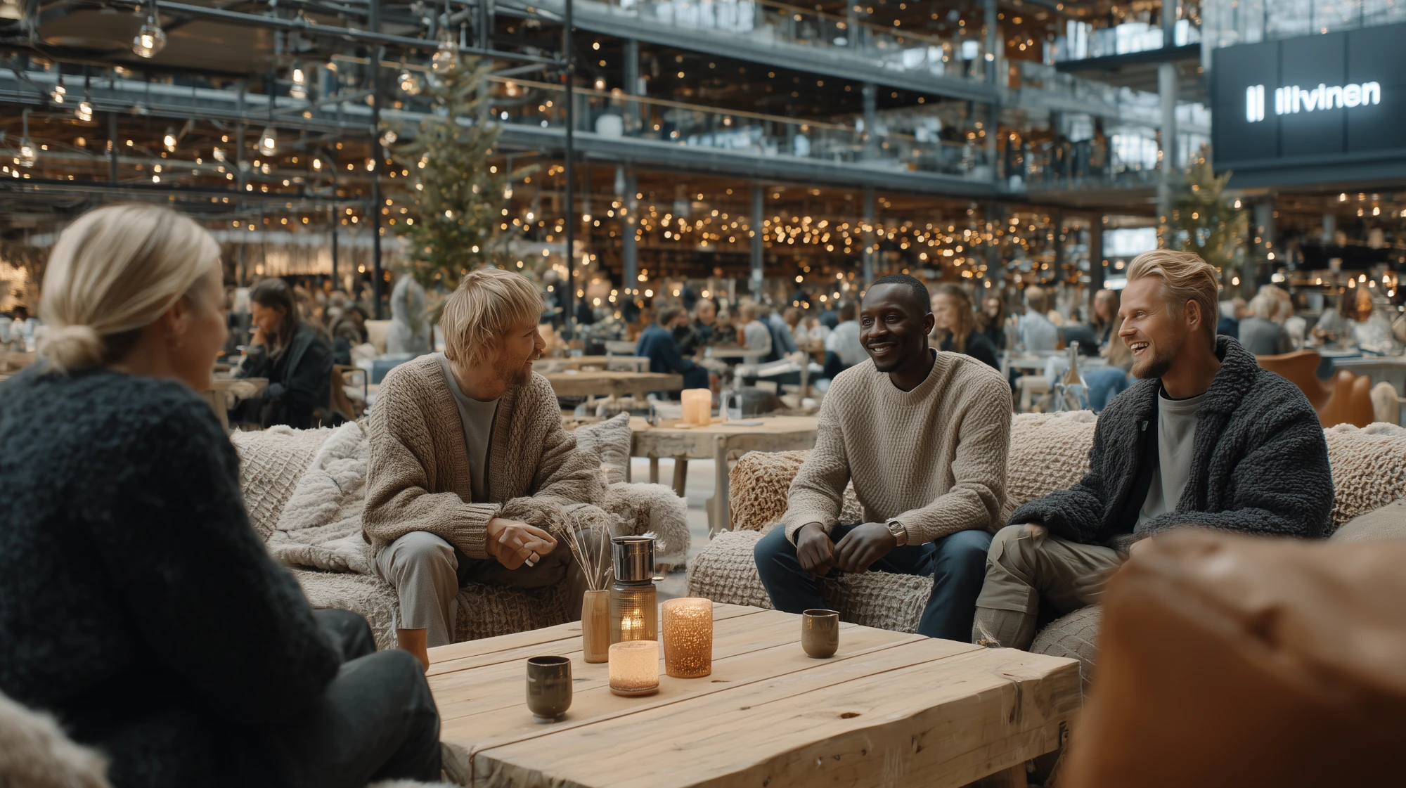 Small group in conversation between sessions